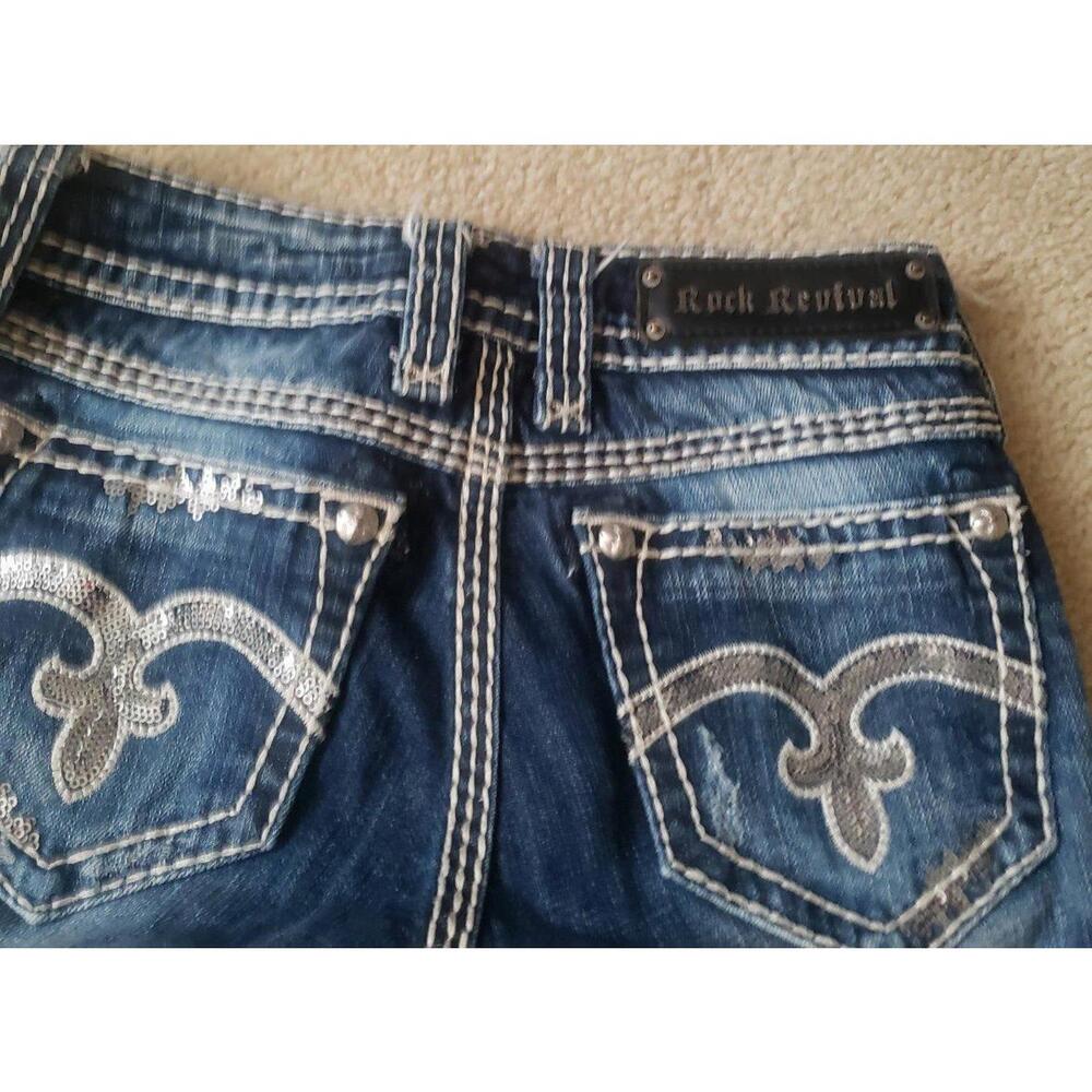 Rock Revival Distressed Sequined Patch Jeans - image 8